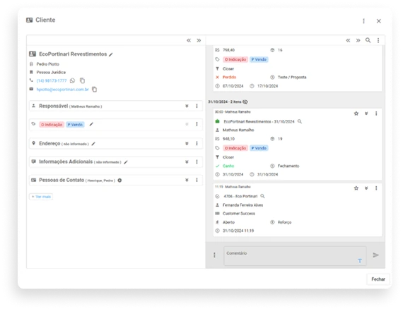 Histórico do Cliente no Vendo CRM